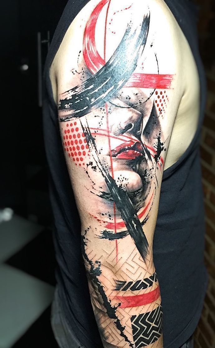 Example of thrash-polka tattoo style
